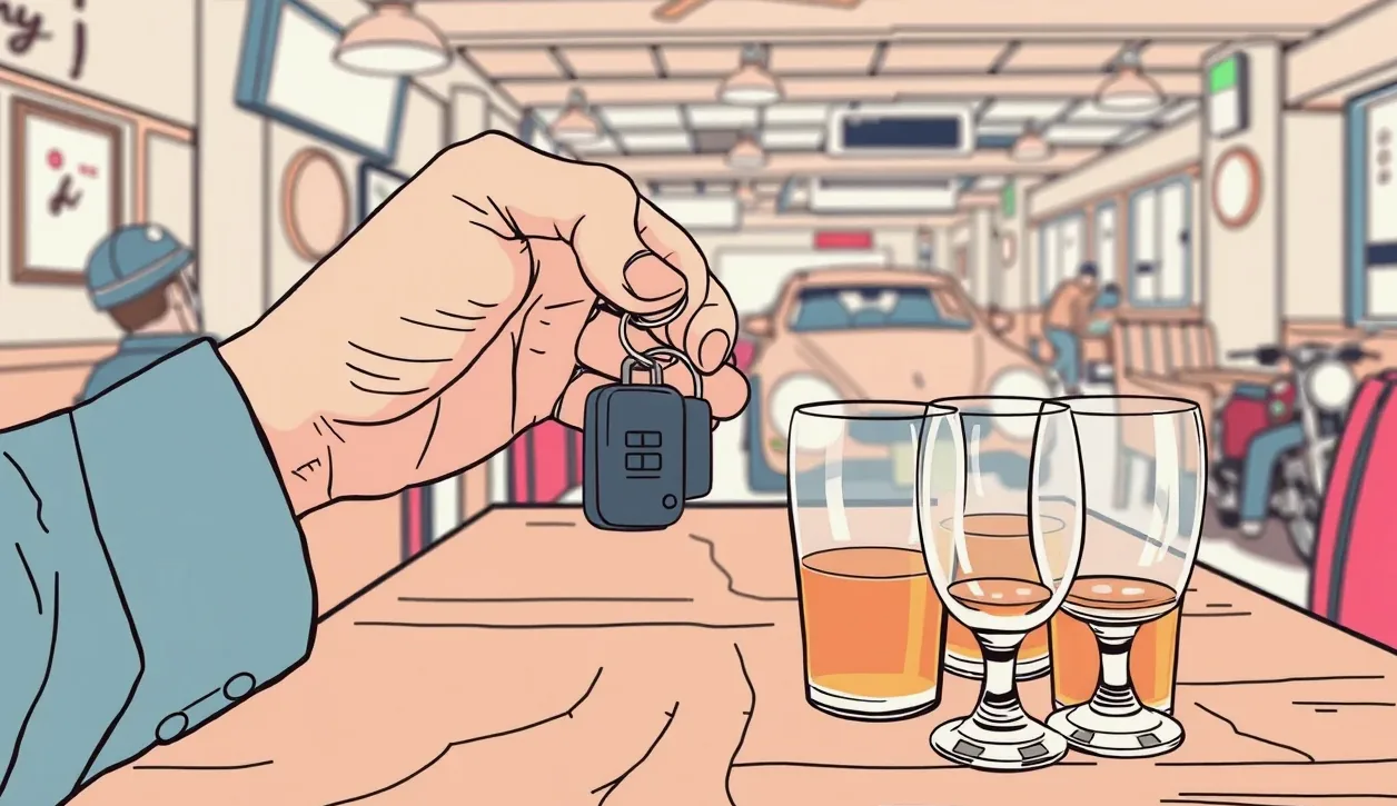 Dopravný policajt podáva vodičovi digitálny dychový analyzátor pri nočnej cestnej kontrole