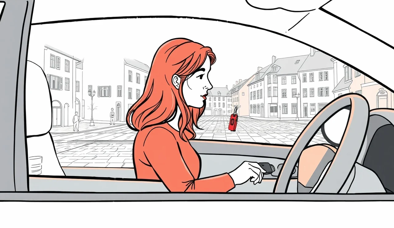 Pracovníčka autopožičovne odovzdáva kľúče od náhradného auta vodičovi