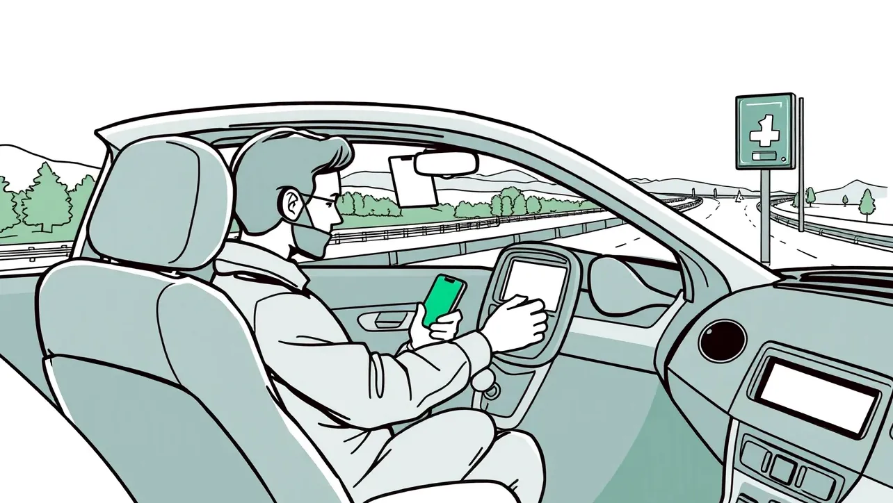 Prasklina na čelnom skle osobného automobilu spôsobená odleteným kamienkom na diaľnici