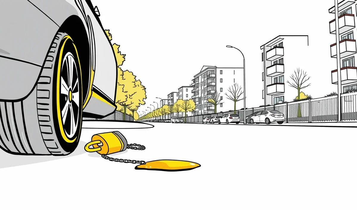 Motocykel zabezpečený masívnou reťazou a kotúčovým zámkom s alarmom v podzemnej garáži