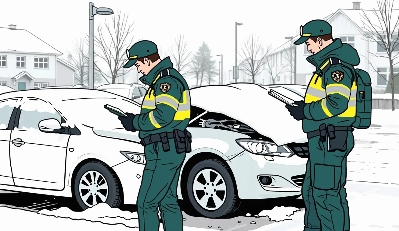 Parkujúca dodávka s poškodenou strešnou nadstavbou po zásahu ťažkým snehom