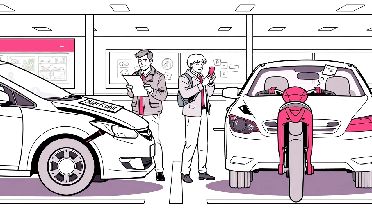 Mechanik kontroluje technický stav a doklady vozidla Lancia v autoservise
