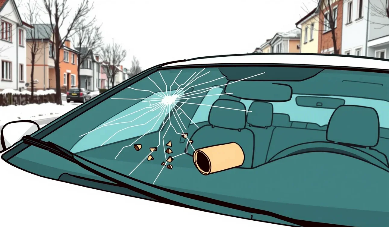 Zaparkované osobné auto na sídliskovom parkovisku so stopami po pyrotechnike na karosérii