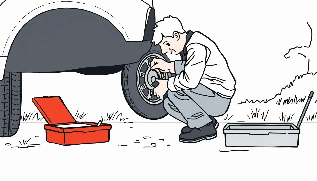 Žlté odťahové vozidlo nakladá nepojazdný osobný automobil na hydraulickú plošinu pri krajnici cesty