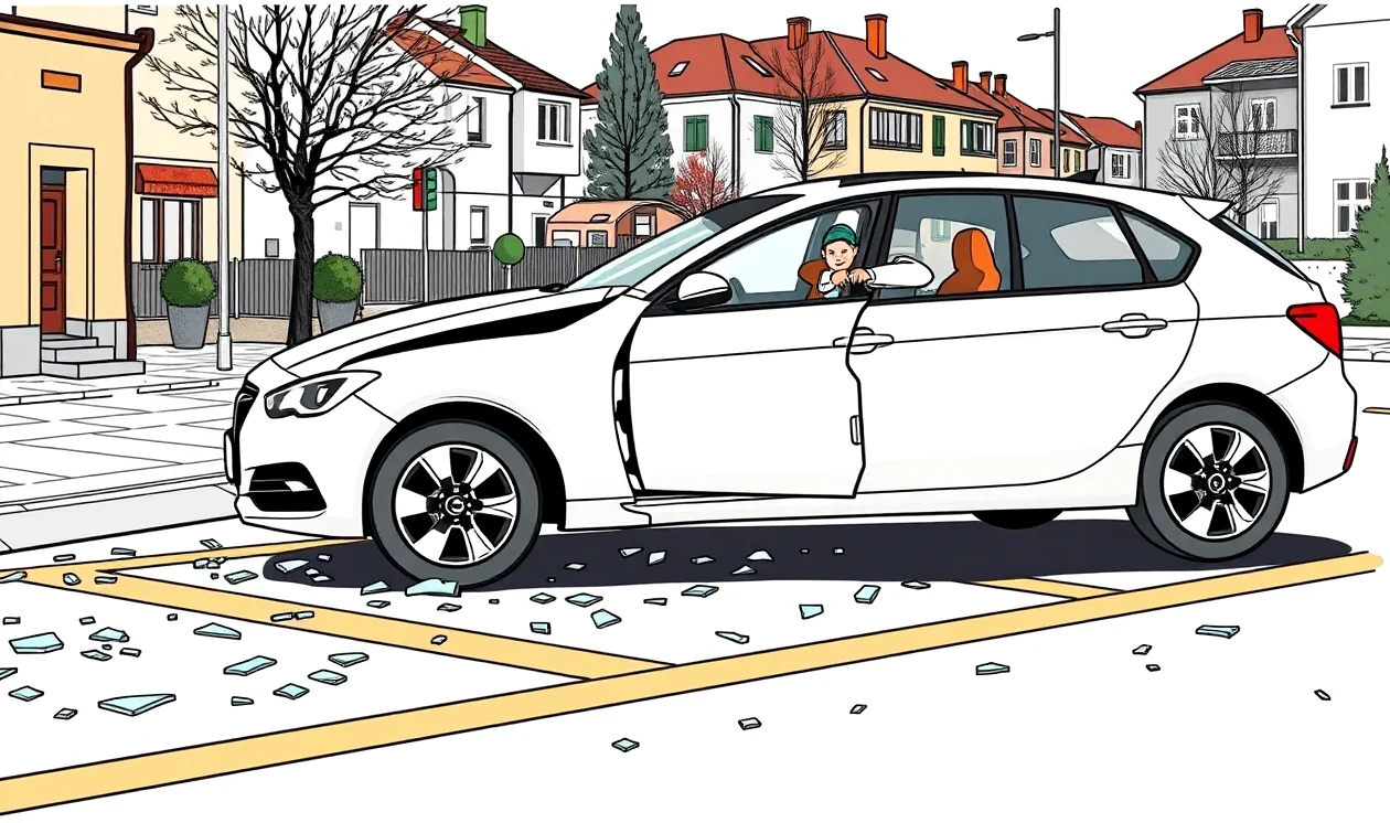 Odťahová služba nakladá havarované auto s poškodeným predným čelom