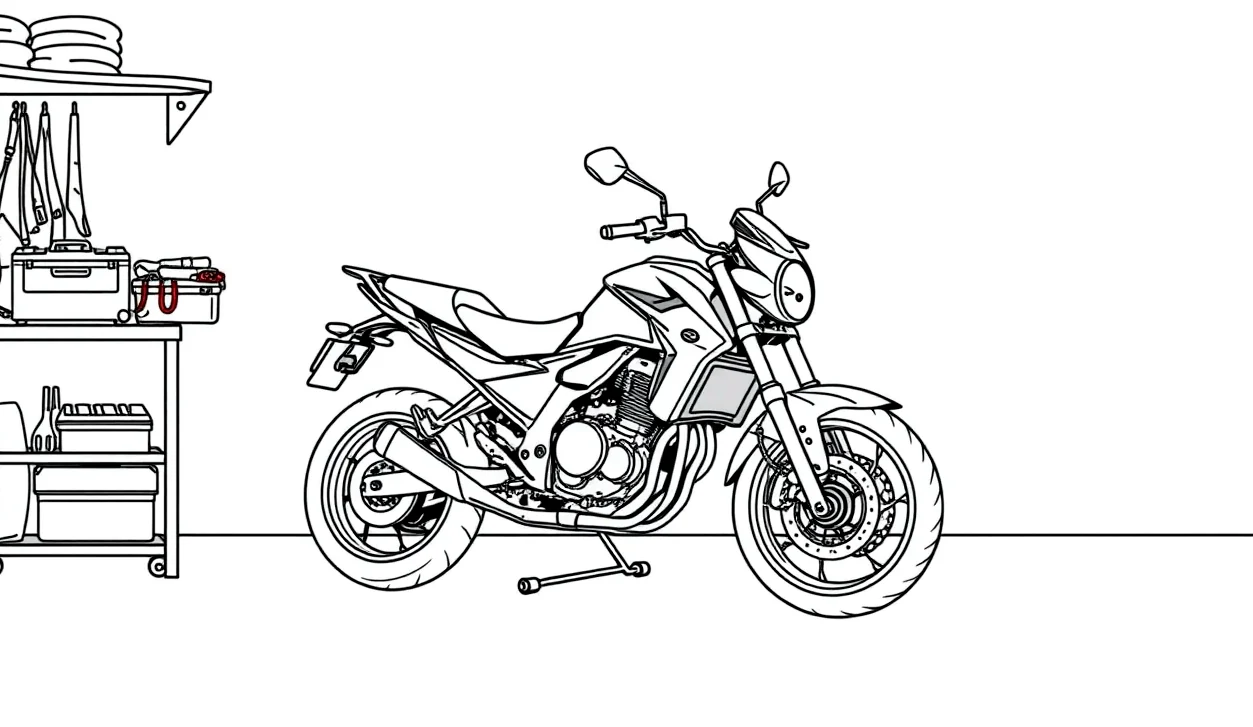 Zaparkovaný motocykel zakrytý plachtou v suchej garáži počas zimy