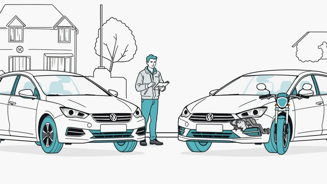 Vodič vypĺňajúci správu o nehode pri poškodenom automobile
