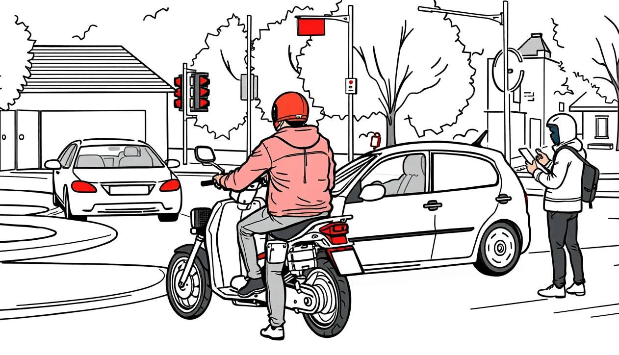 Pracovník dopravného inšpektorátu kontroluje technický preukaz a zelenú kartu k motorke