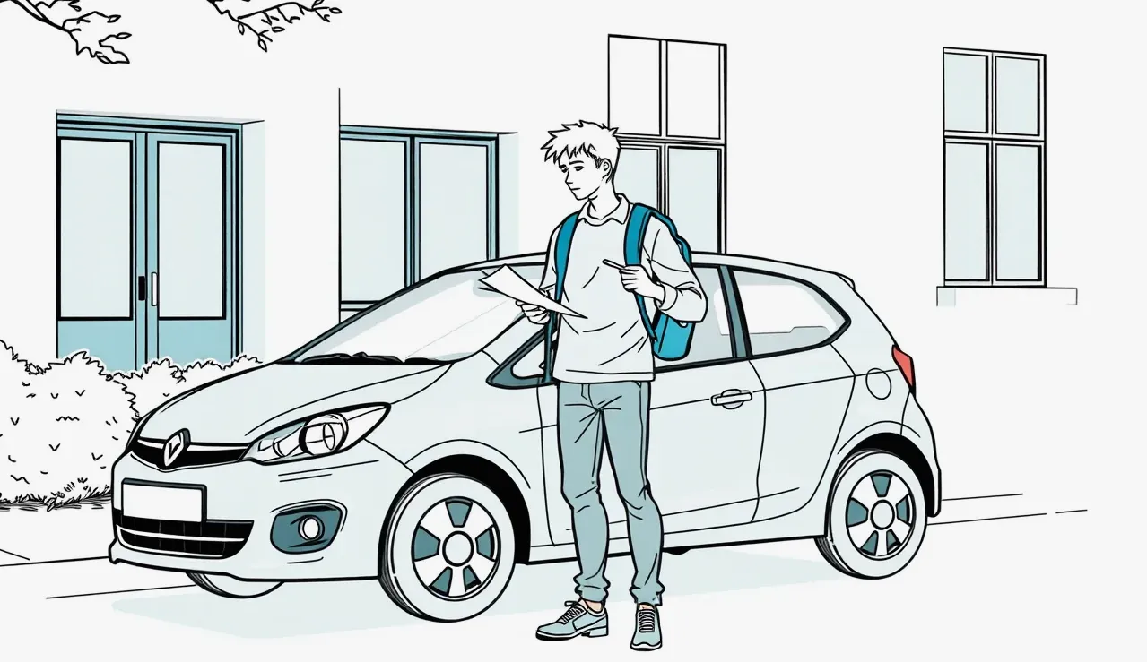 Mladý muž jazdiaci na elektrickej kolobežke po cyklotrase v univerzitnom meste