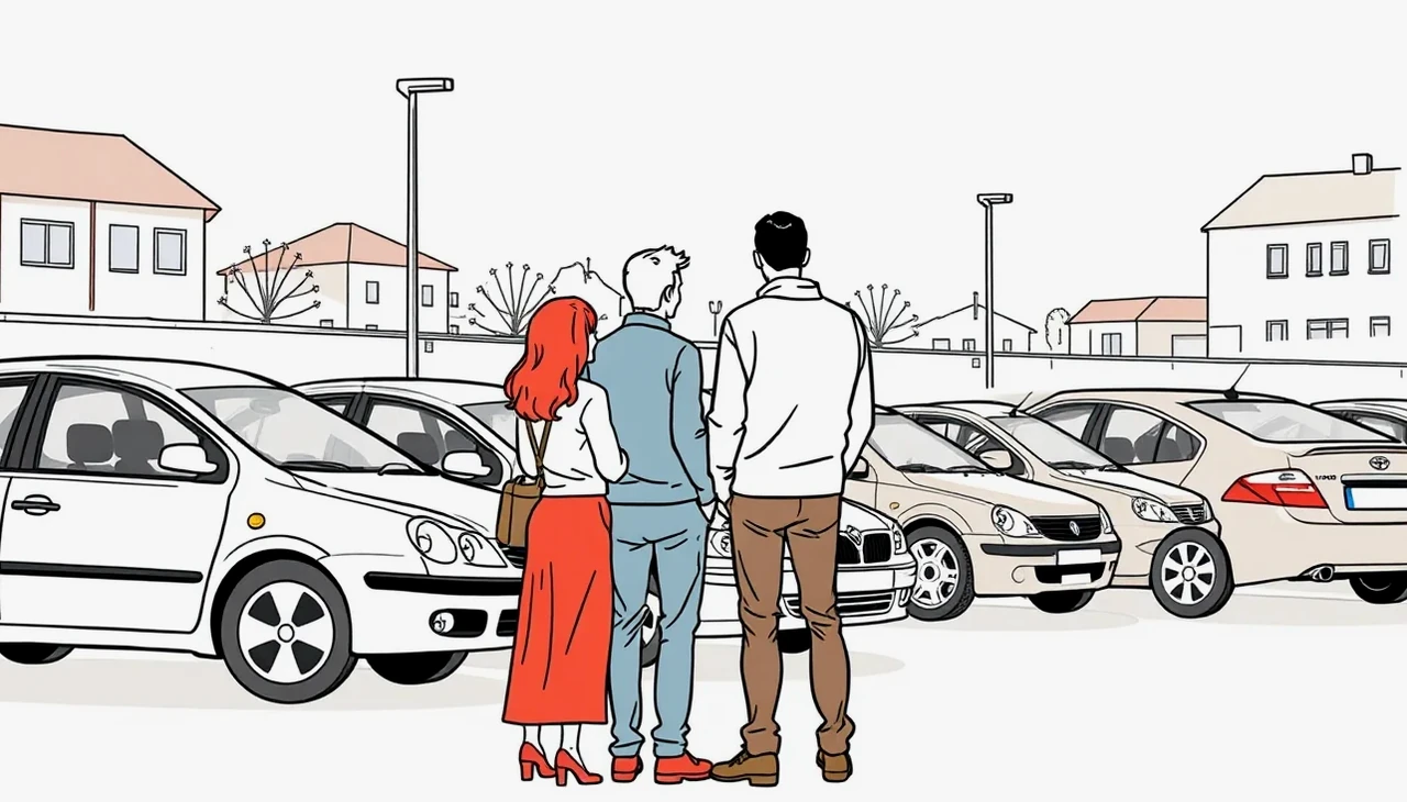 Kupujúci preberá kľúče od ojazdeného vozidla pred predajňou autobazáru