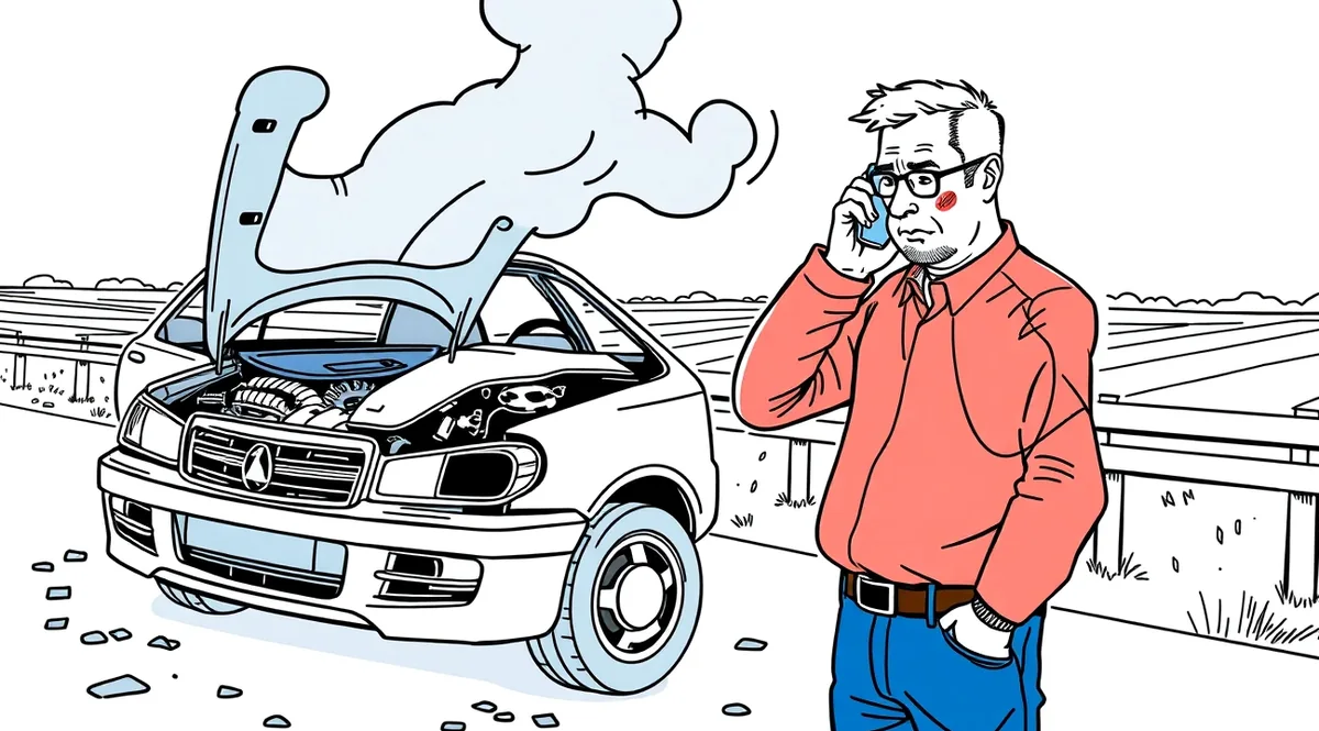 Zhorené auto v autoservise s poškodenou dielňou a stopami po zváraní