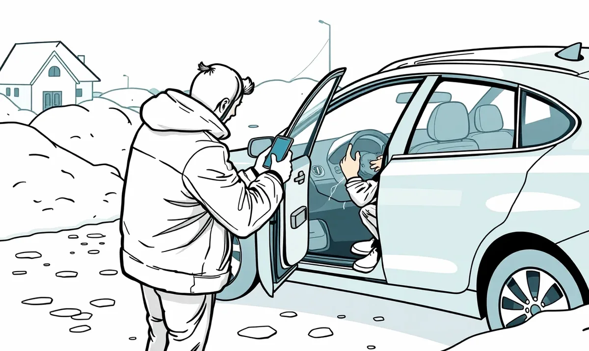 Mechanik asistenčnej služby štartuje vybitú autobatériu pomocou káblov v mraze